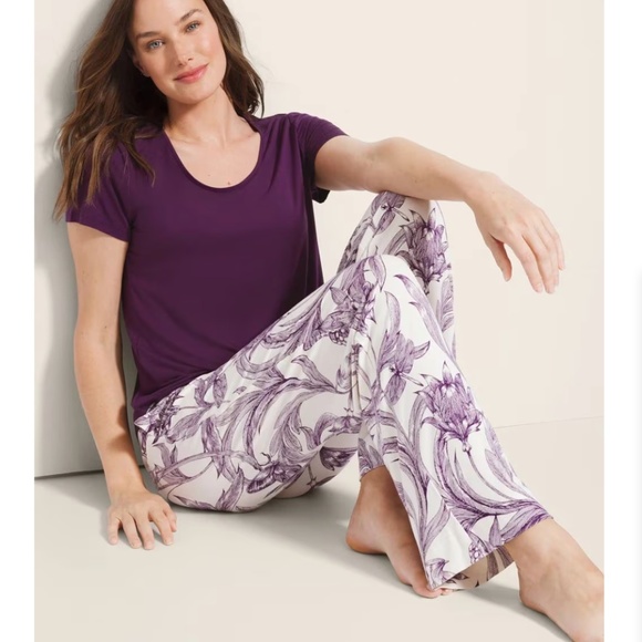 Soma Purple & Cream Floral Cool Nights 2 Piece Pajama Set - Picture 1 of 11